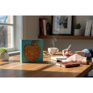 Made For Retail Apple Table Sign Teacher Decor 7x7 Teal Red NWOT Cork Block